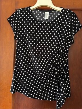 Coco Bianco Black & White Polka Dot Side Tie Cap Sleeve Top